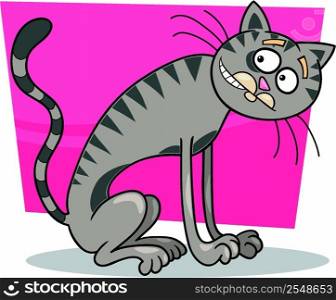 cartoon illustration of thin gray tabby cat