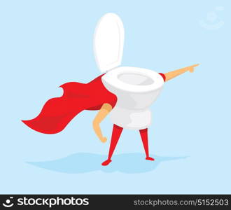 Cartoon illustration of toilet super hero saving the day