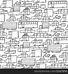 Cartoon illustration of traffic jam cars seamless texture for coloring