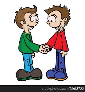 cartoon illustration of two boys shaking hands