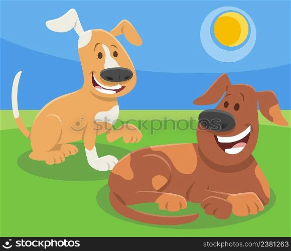 Cartoon illustration of two funny dogs animal characters