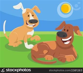 Cartoon illustration of two funny dogs animal characters