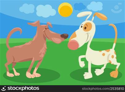 Cartoon illustration of two funny dogs comic animal characters