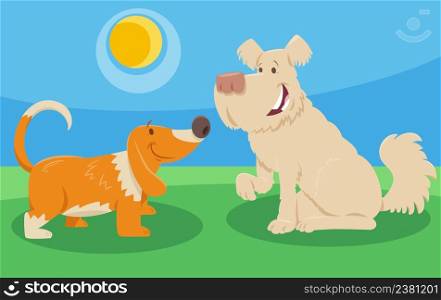 Cartoon illustration of two happy dogs animal characters