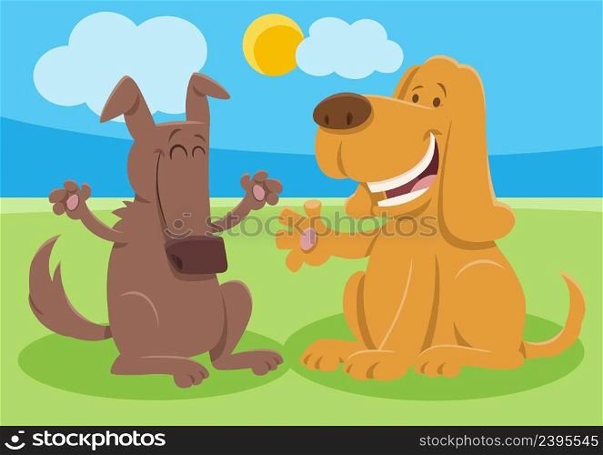 Cartoon illustration of two happy dogs comic animal characters