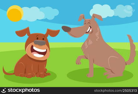 Cartoon illustration of two happy dogs comic animal characters