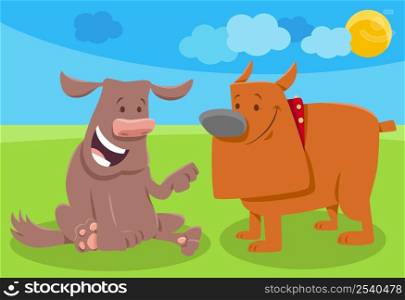 Cartoon illustration of two happy dogs comic animal characters