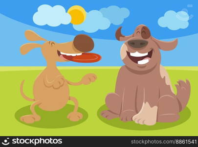 Cartoon illustration of two playful dogs comic animal characters