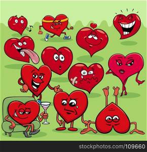 Cartoon Illustration of Valentines Day Hearts Characters Group