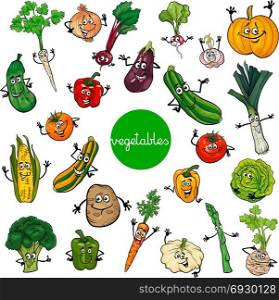 Cartoon Illustration of Vegetables Comic Food Characters Big Set