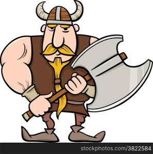 Cartoon Illustration of Viking or Knight with Axe
