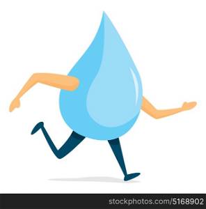 Cartoon illustration of water drop on the run