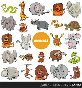 Cartoon Illustration of Wild African Animal Characters Large Set