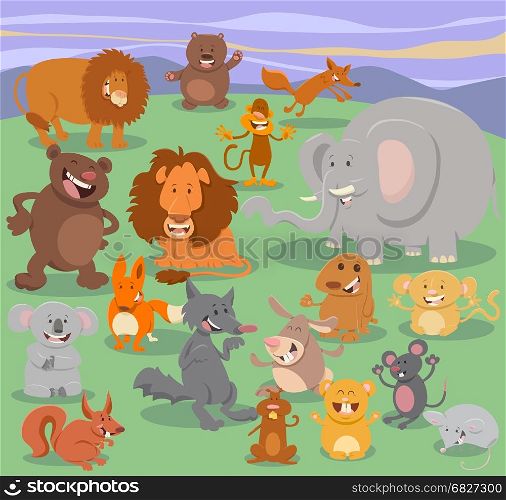 Cartoon Illustration of Wild Animal Characters Group