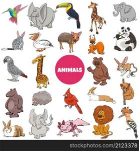 Cartoon illustration of wild animal species characters big set