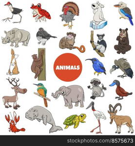 Cartoon illustration of wild animal species characters big set