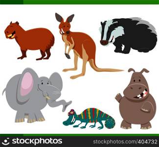 Cartoon Illustration of Wild Funny Animal Characters Set
