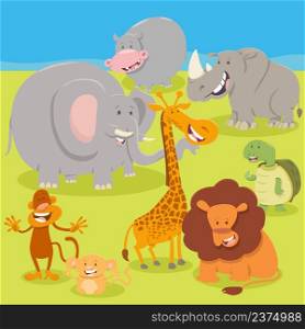 Cartoon illustration of wild Safari animals comic characters