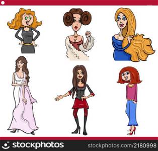 Cartoon illustration of women characters set