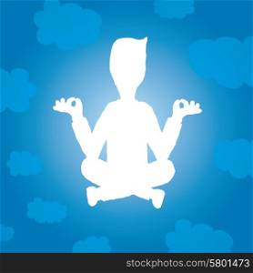 Cartoon illustration of yoga silhouette with light on the sky