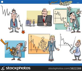 Cartoon Illustration Set of Economic Depression Business Concepts and Metaphors