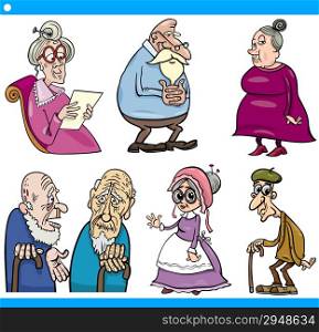 Cartoon Illustration Set of Elder Men and Women Seniors