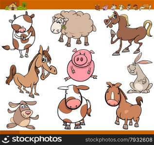 Cartoon Illustration Set of Funny Farm Animals Characters