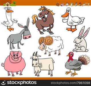 Cartoon Illustration Set of Funny Farm Animals Characters