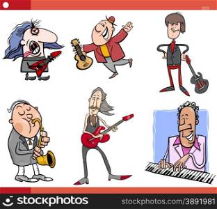 Cartoon Illustration Set of Musicians Characters Playing Musical Instruments