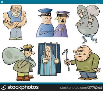 Cartoon Illustration Set of Thieves and Ruffians or Thugs Bad Guys Characters