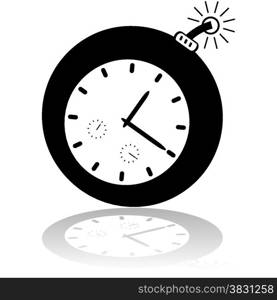 Cartoon illustration showing a bomb with a clock and a light fuse