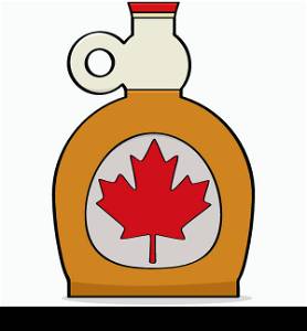 Cartoon illustration showing a bottle of Canadian maple syrup