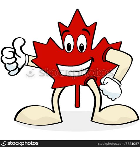 Cartoon illustration showing a happy Canadian maple leaf making the thumbs up sign