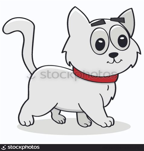 Cartoon illustration showing a happy cat walking around