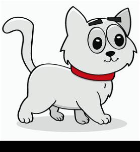 Cartoon illustration showing a happy cat walking around