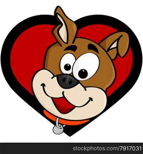 Cartoon illustration showing a happy cute dog inside a heart