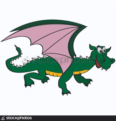 Cartoon illustration showing a happy green dragon
