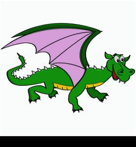 Cartoon illustration showing a happy green dragon
