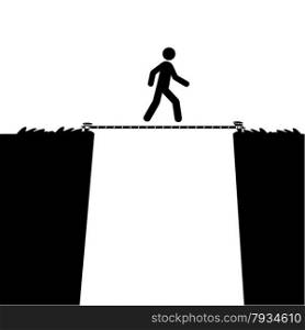 Cartoon illustration showing a man walking over a precipice using only a tight rope