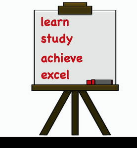 Cartoon illustration showing steps for proper learning written on a piece of paper held by an easel