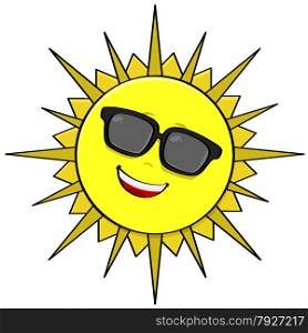 Cartoon illustration showing the sun wearing shades and smiling