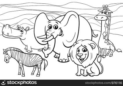 Cartoon Illustrations of Funny African Mammals Animals Mascot Characters Group