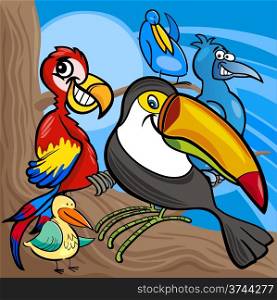 Cartoon Illustrations of Funny Colorful Birds Characters Group