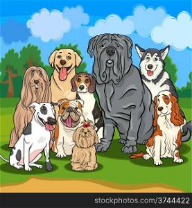 Cartoon Illustrations of Funny Purebred Dogs Characters Group