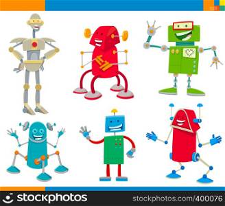 Cartoon Illustrations of Funny Robots Fantasy Characters Set