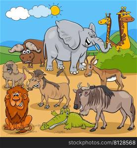 Cartoon illustrations of funny Safari animal characters group