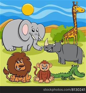 Cartoon illustrations of funny wild African animal characters group