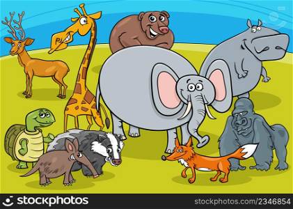 Cartoon illustrations of funny wild animals comic characters group