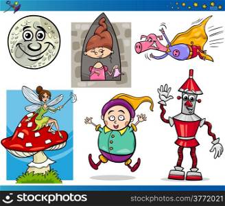 Cartoon Illustrations Set of Fairytale or Fantasy Characters