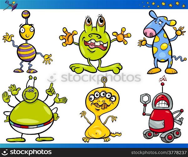 Cartoon Illustrations Set of Fairytale or Fantasy Funny Characters